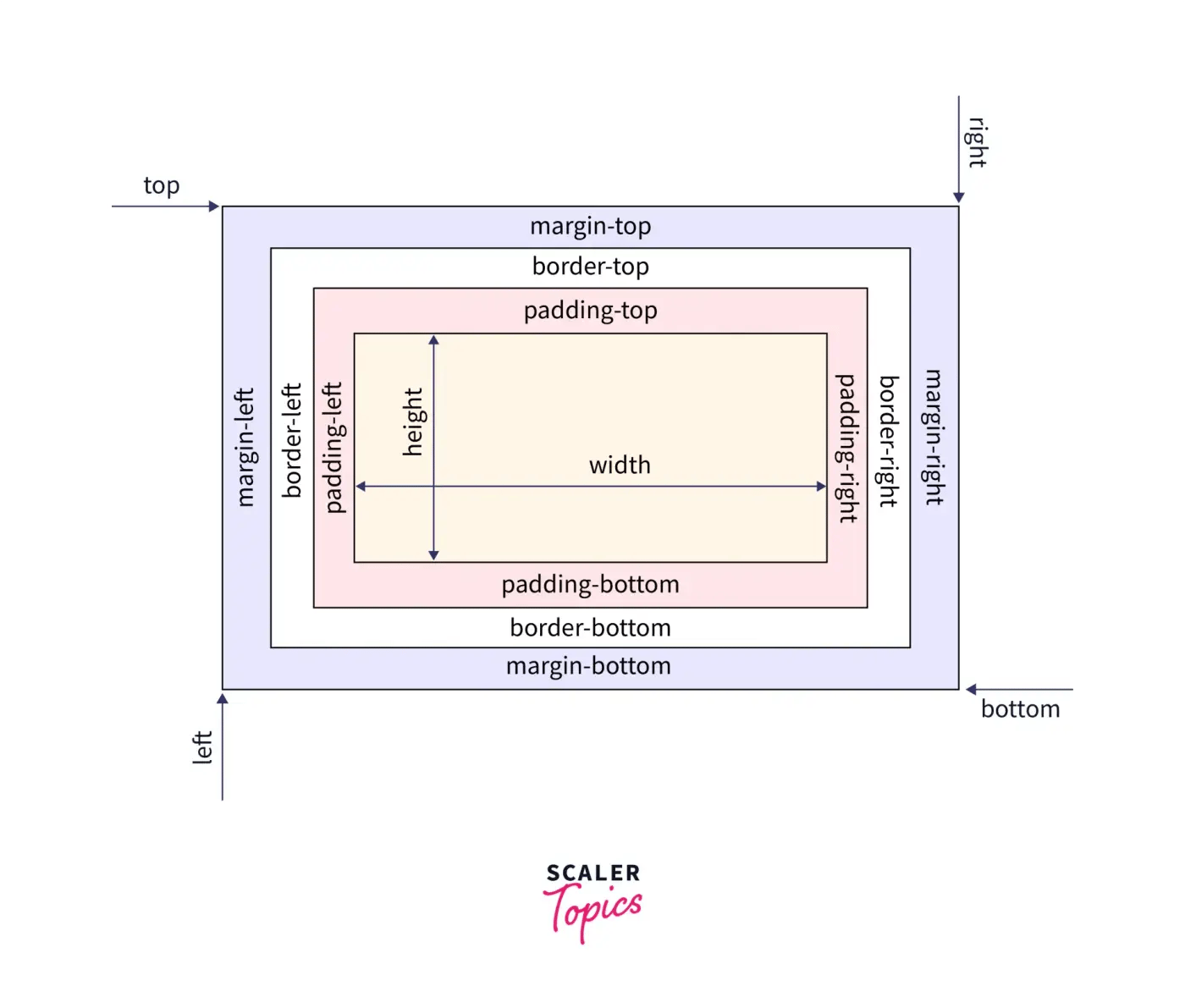Illustration of the box model with content, padding, border, and margin boxes